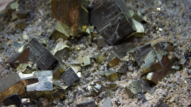 Close-up of gold-toned pyrite mineral formations